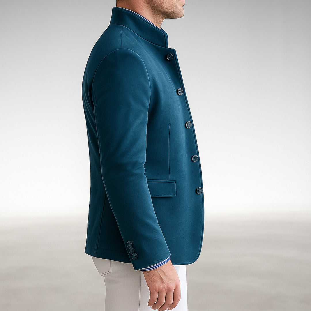Men's Mandarin-Collar Structured Button-Front Blazer Jacket