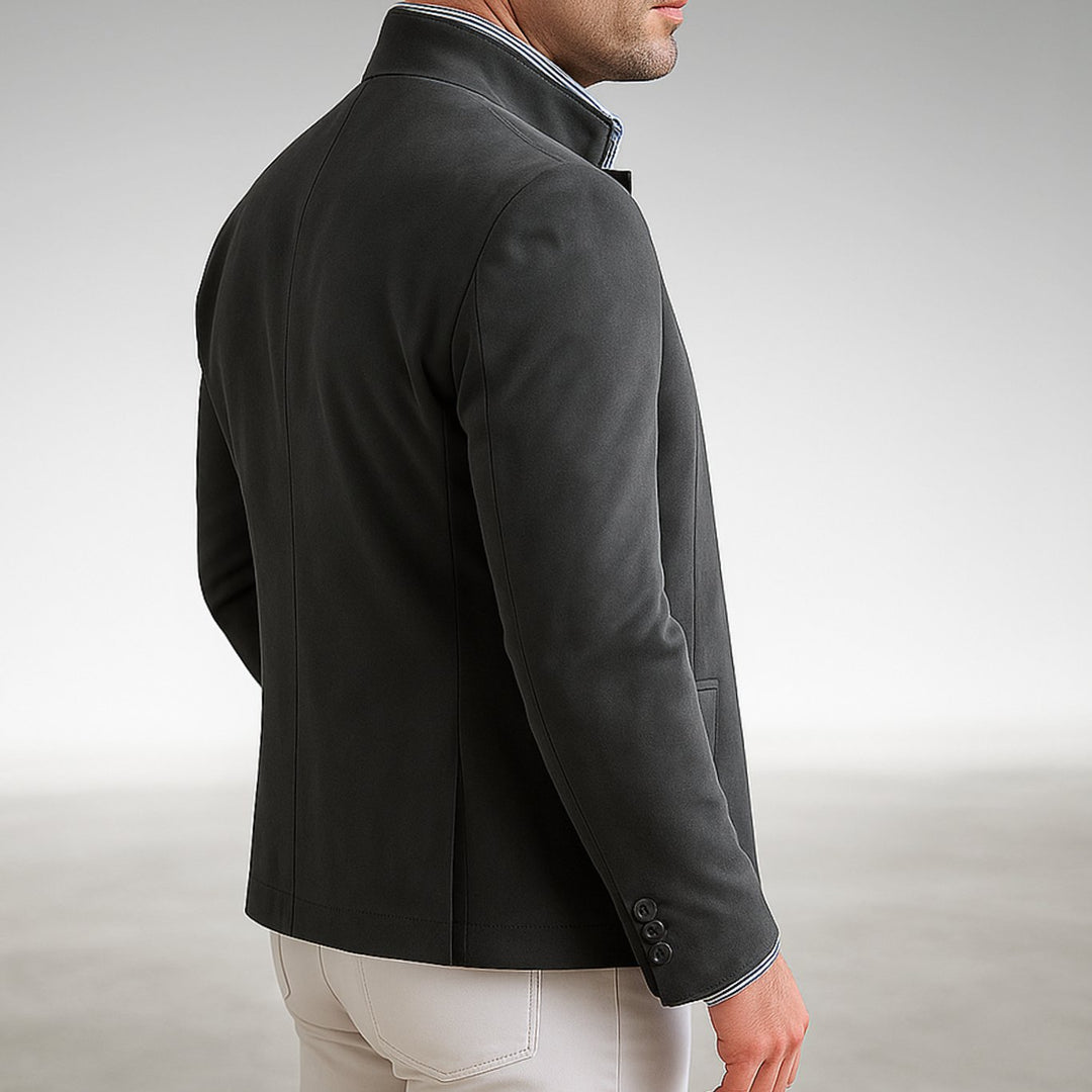 Men's Mandarin-Collar Structured Button-Front Blazer Jacket