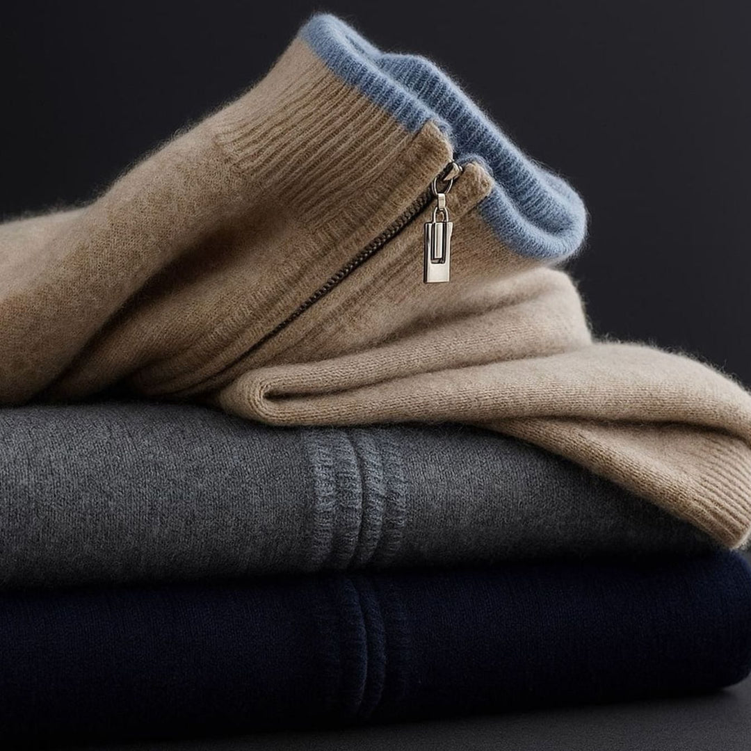 Men's Merino Wool Full-Zip Stand-Collar Cardigan Jacket