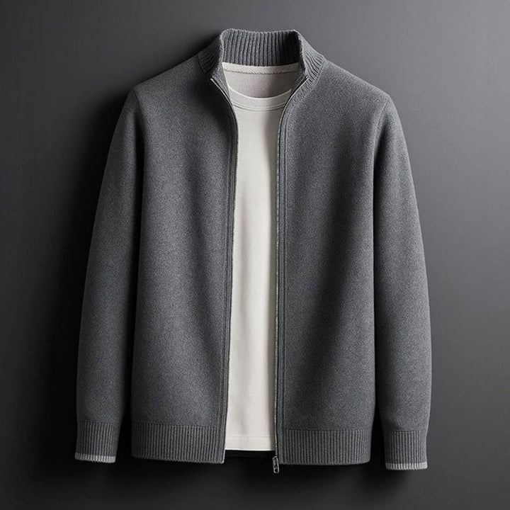 Men's Merino Wool Full-Zip Stand-Collar Cardigan Jacket - Grey