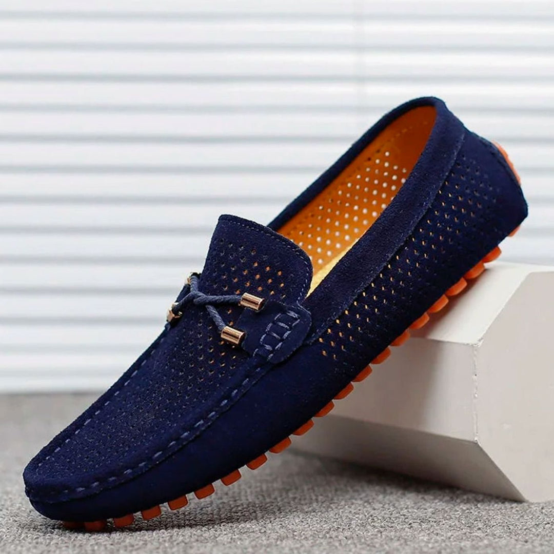 Men's Perforated Suede Slip-On Driving Loafers - Blue
