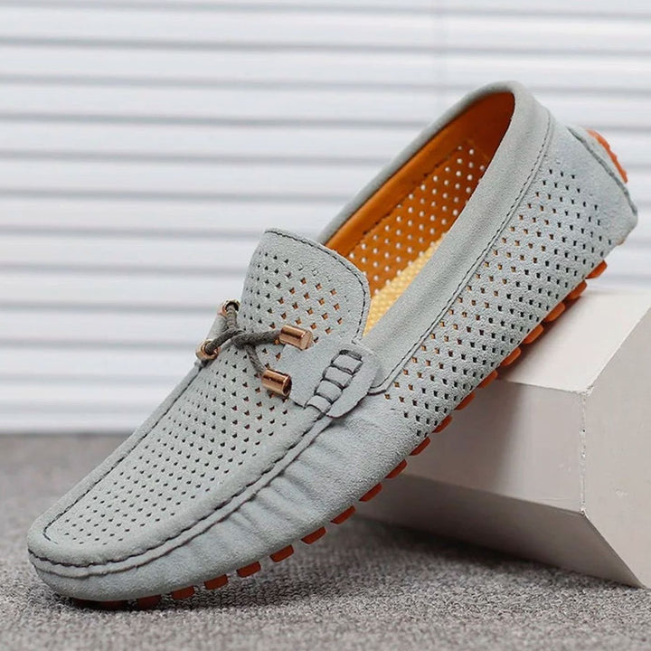 Men's Perforated Suede Slip-On Driving Loafers - Gray