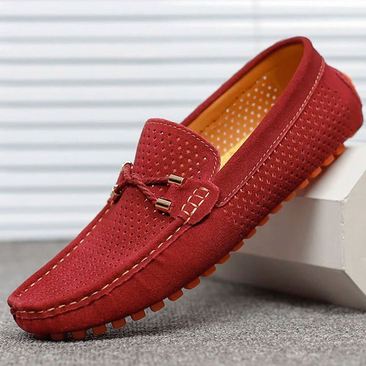 Men's Perforated Suede Slip-On Driving Loafers - Red
