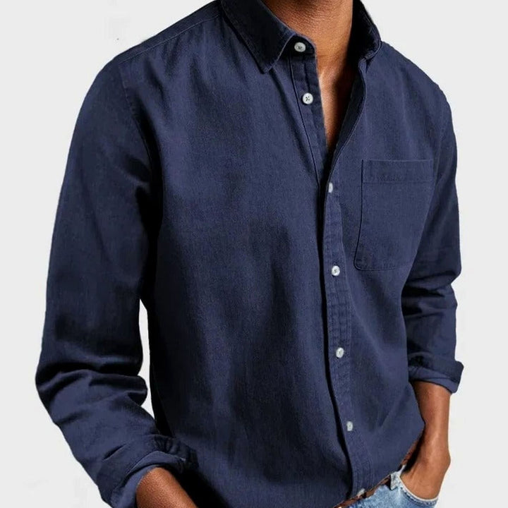 Men's Premium-Fit Long-Sleeve Button-Up Casual Shirt - Navy Blue