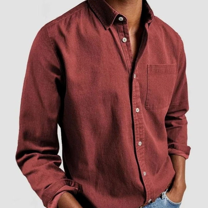 Men's Premium-Fit Long-Sleeve Button-Up Casual Shirt - Red