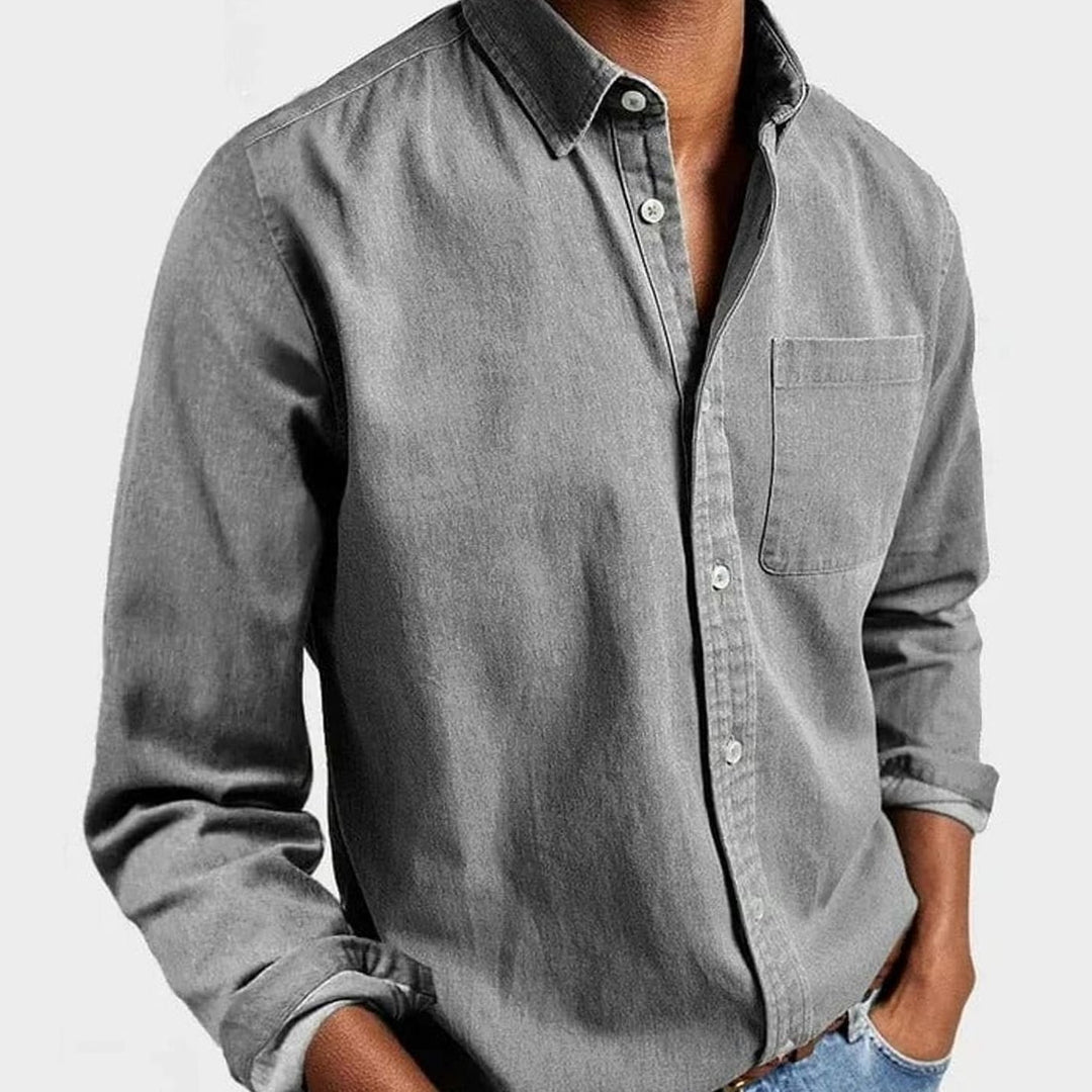 Men's Premium-Fit Long-Sleeve Button-Up Casual Shirt - Grey