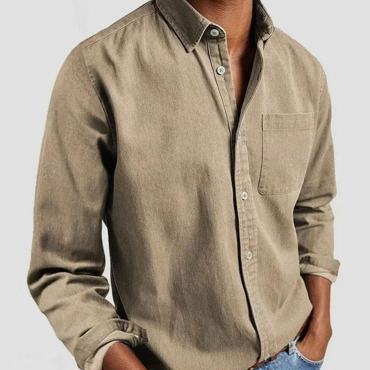 Men's Premium-Fit Long-Sleeve Button-Up Casual Shirt - Khaki