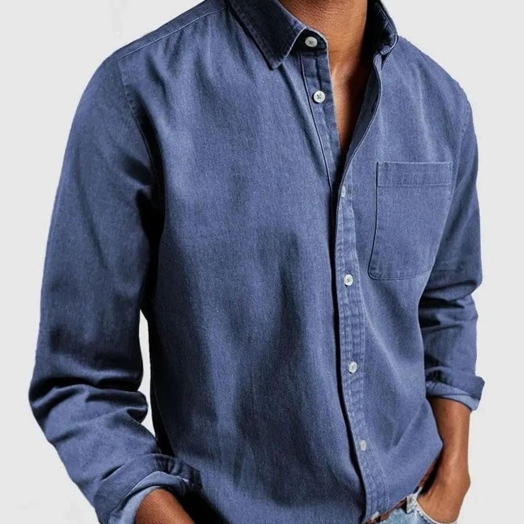 Men's Premium-Fit Long-Sleeve Button-Up Casual Shirt - Blue