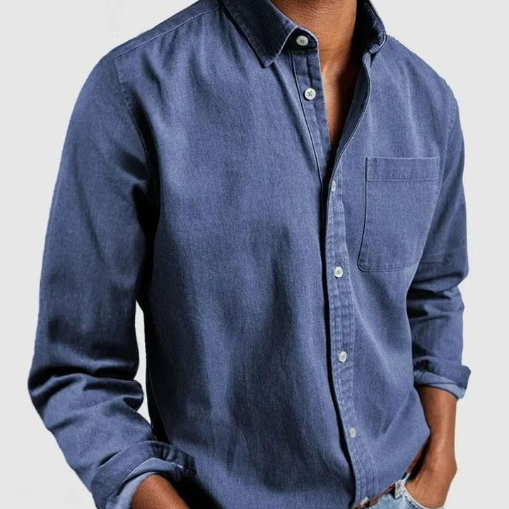 Men's Premium-Fit Long-Sleeve Button-Up Casual Shirt - Blue