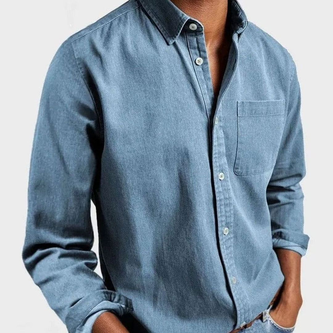 Men's Premium-Fit Long-Sleeve Button-Up Casual Shirt - Sky Blue