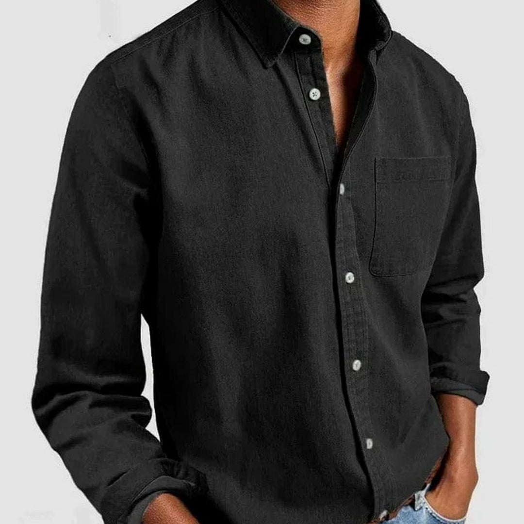 Men's Premium-Fit Long-Sleeve Button-Up Casual Shirt - Black