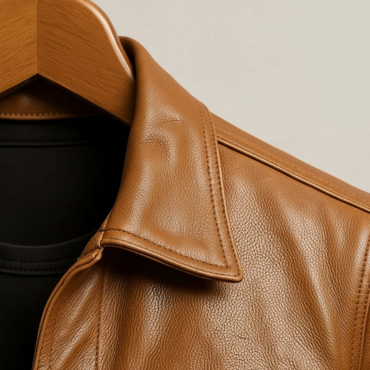 Men's Premium Leather Snap-Button Trucker Jacket