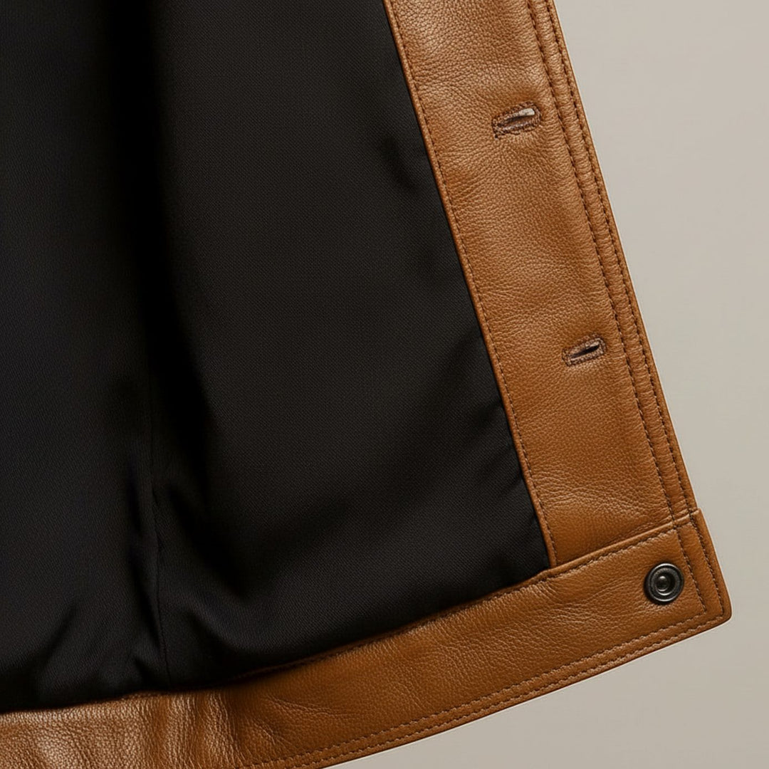 Men's Premium Leather Snap-Button Trucker Jacket