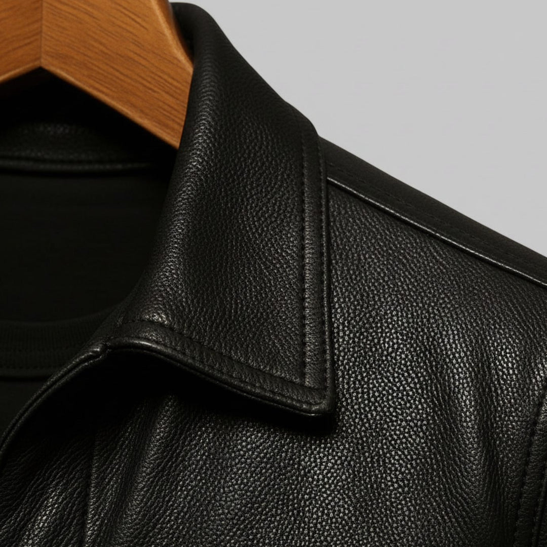 Men's Premium Leather Snap-Button Trucker Jacket