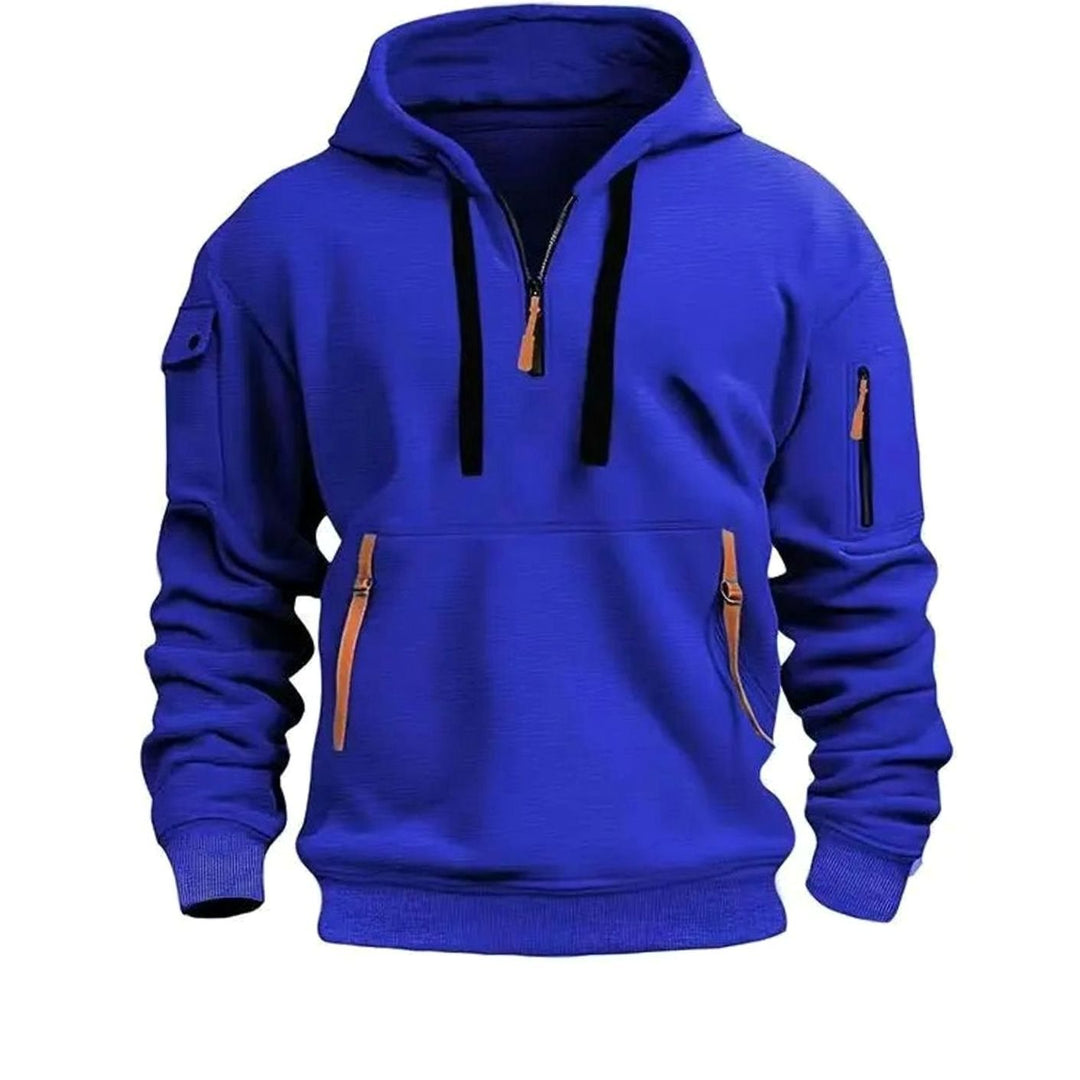 Men's Quarter-Zip Hooded Sweatshirt Multi-Pocket Tactical - Blue