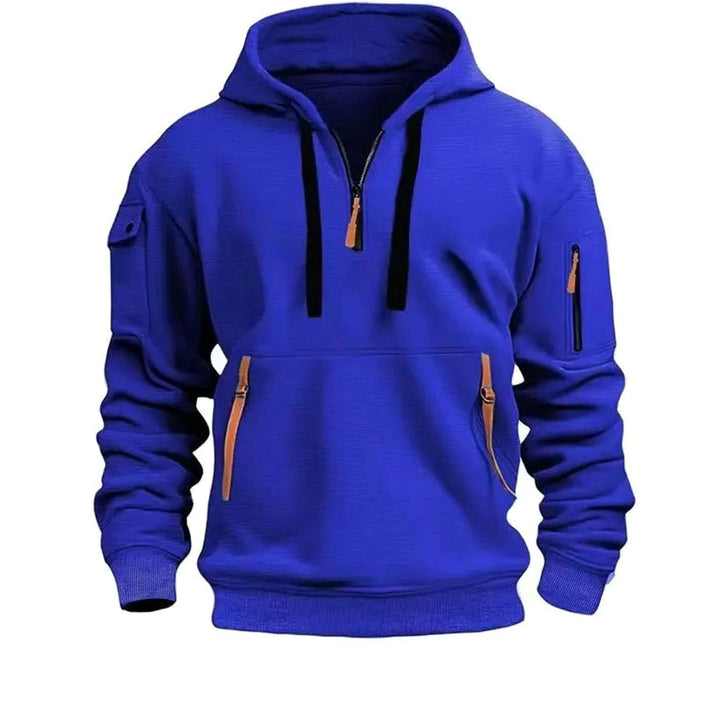 Men's Quarter-Zip Hooded Sweatshirt Multi-Pocket Tactical - Blue
