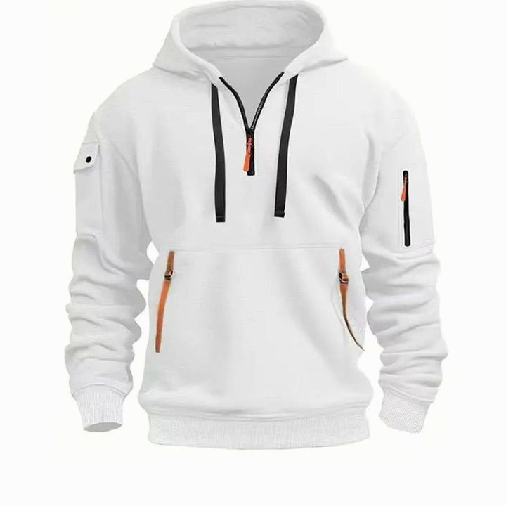 Men's Quarter-Zip Hooded Sweatshirt Multi-Pocket Tactical - White