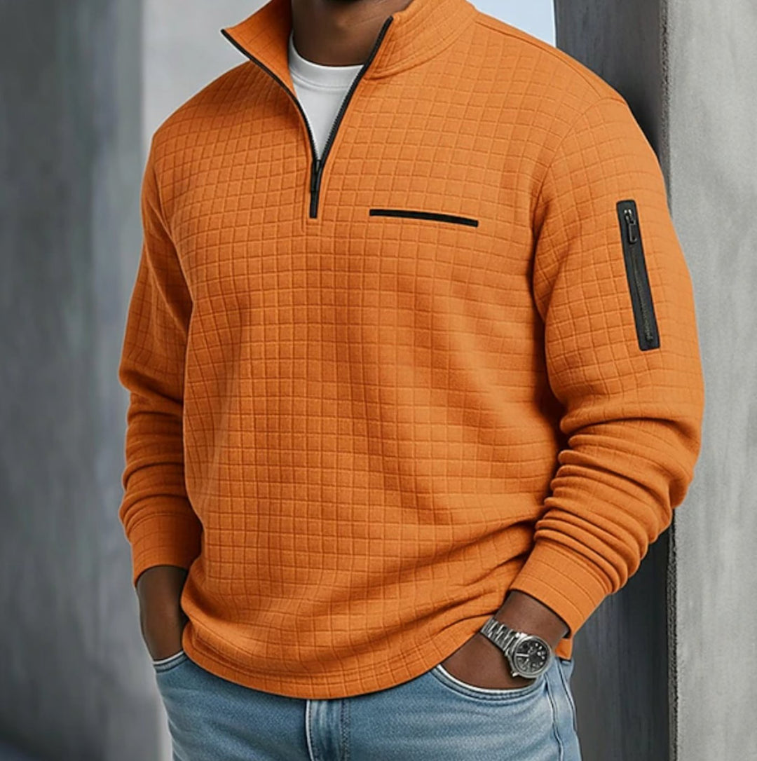 Men's Quarter-Zip Quilted Waffle Pullover Sweatshirt - Orange