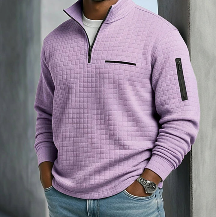 Men's Quarter-Zip Quilted Waffle Pullover Sweatshirt - Purple