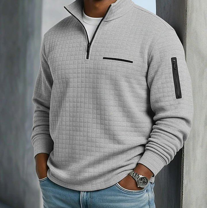 Men's Quarter-Zip Quilted Waffle Pullover Sweatshirt - Grey