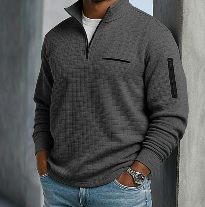 Men's Quarter-Zip Quilted Waffle Pullover Sweatshirt - Dark Grey