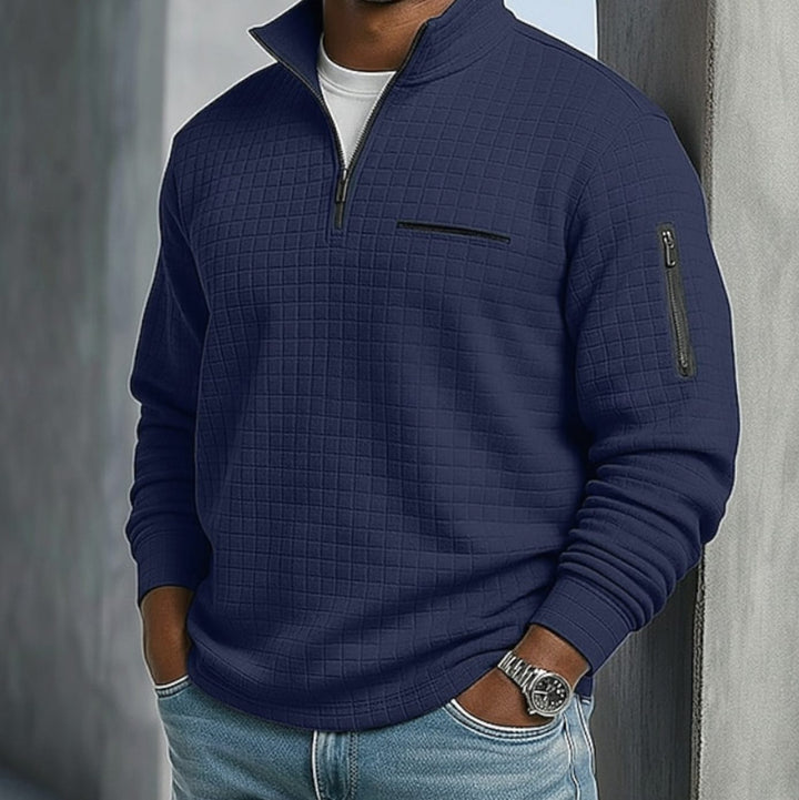 Men's Quarter-Zip Quilted Waffle Pullover Sweatshirt - Navy Blue