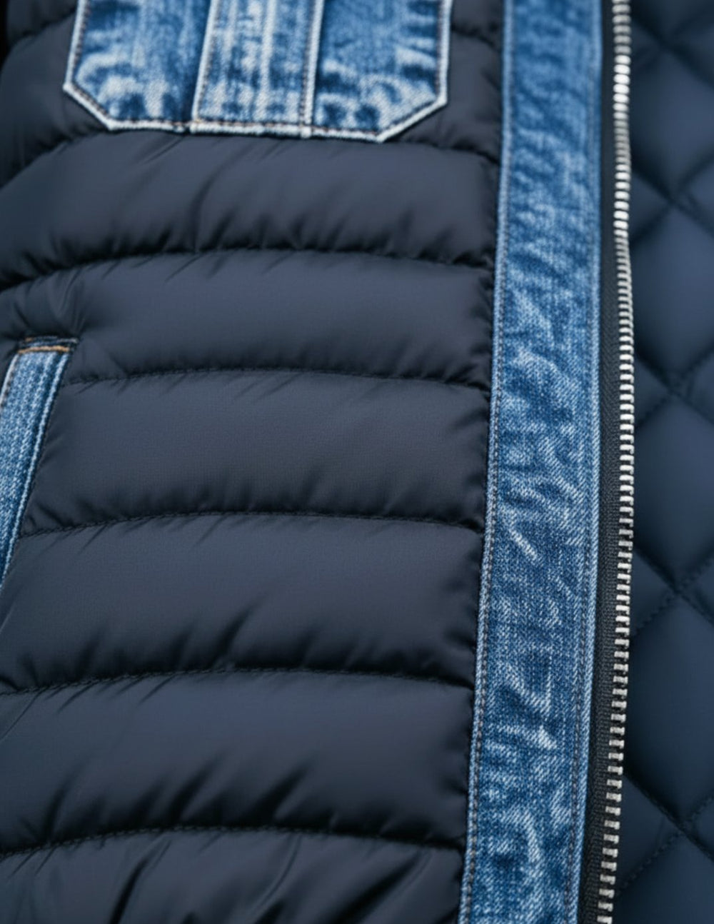 Men's Quilted Denim Hybrid Puffer Winter Jacket