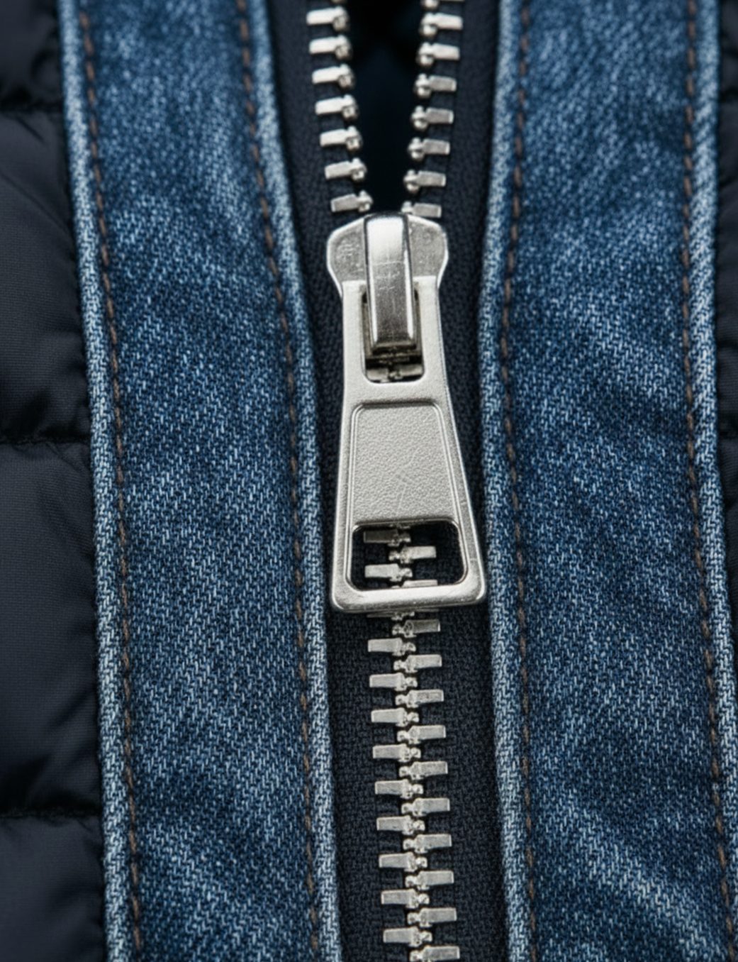 Men's Quilted Denim Hybrid Puffer Winter Jacket