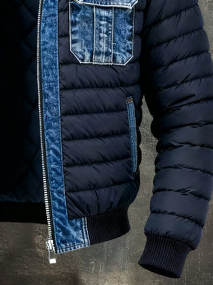 Men's Quilted Denim Hybrid Puffer Winter Jacket