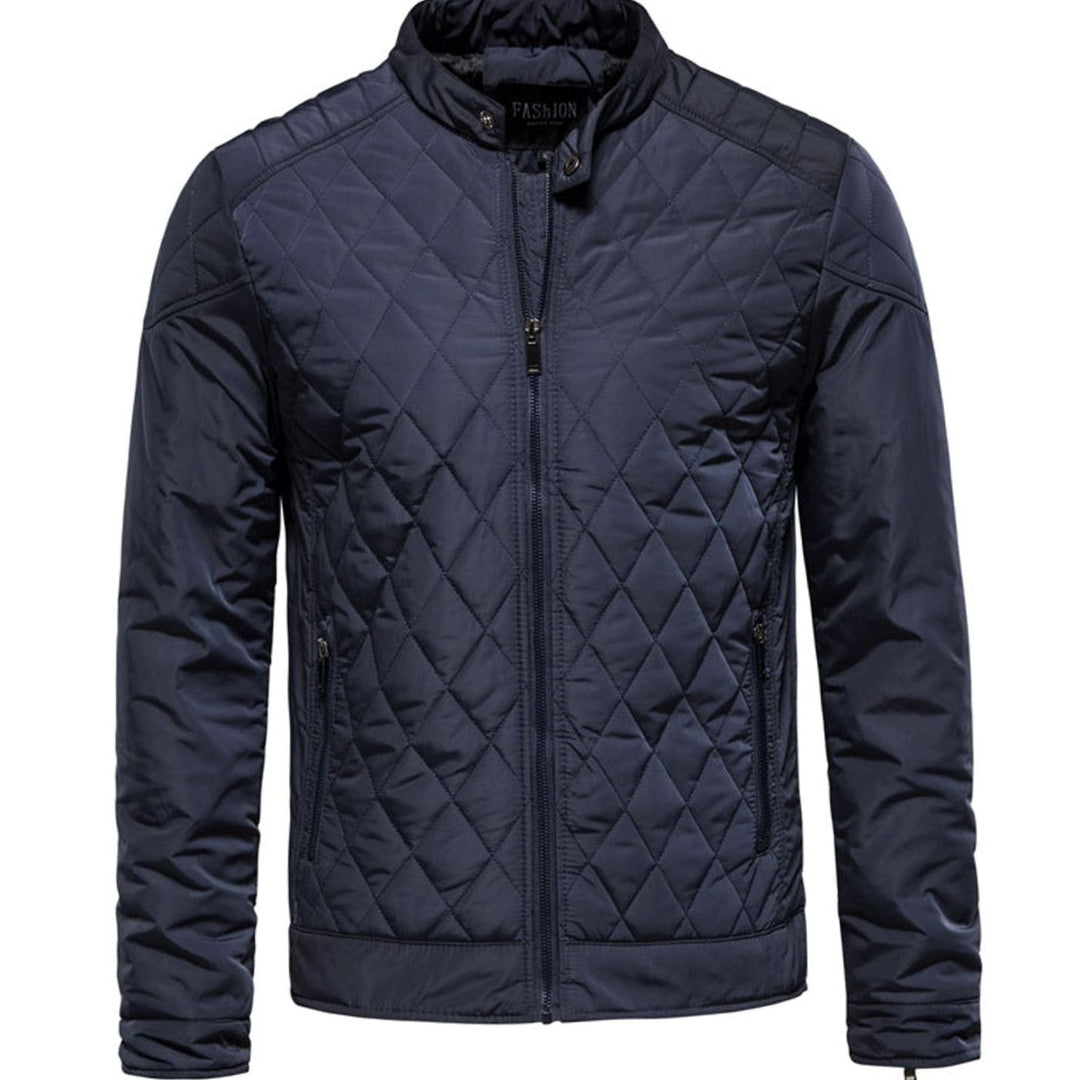 Men's Quilted Diamond-Stitch Zip-Up Padded Jacket - Blue