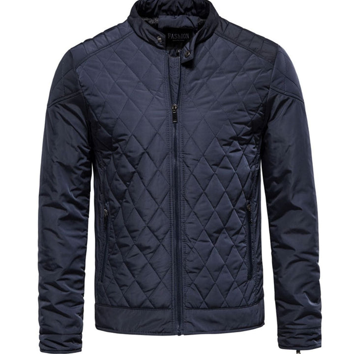 Men's Quilted Diamond-Stitch Zip-Up Padded Jacket - Blue