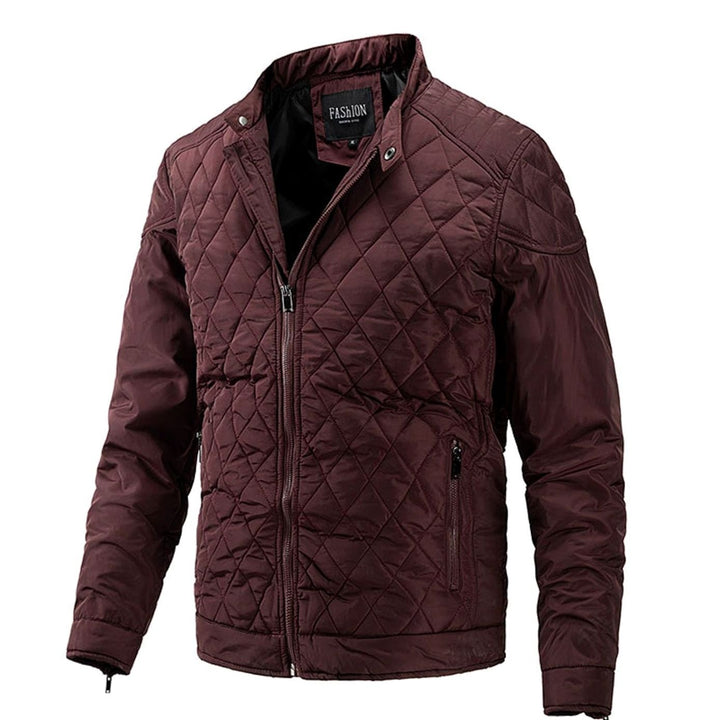 Men's Quilted Diamond-Stitch Zip-Up Padded Jacket - Red