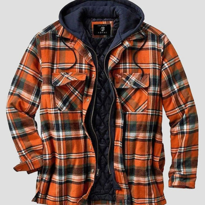 Men's Quilted-Lined Hooded Flannel Checked Shirt Jacket
