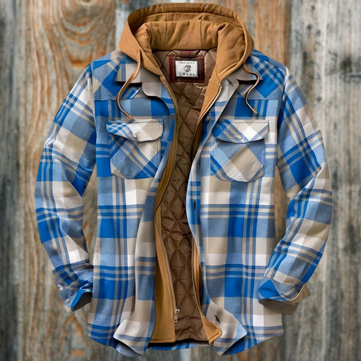 Men's Quilted-Lined Hooded Flannel Checked Shirt Jacket - Blue