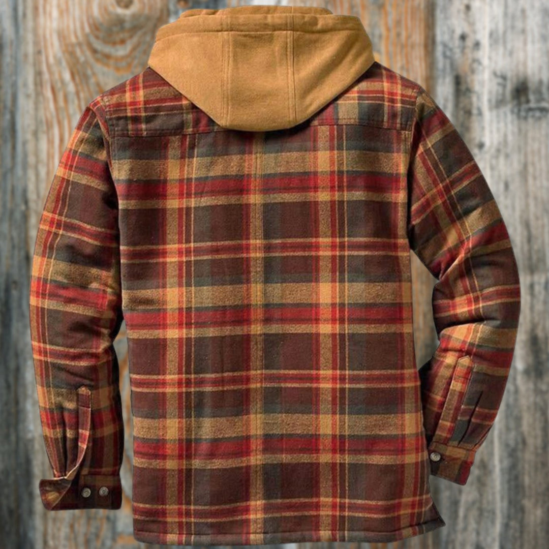 Men's Quilted-Lined Hooded Flannel Checked Shirt Jacket