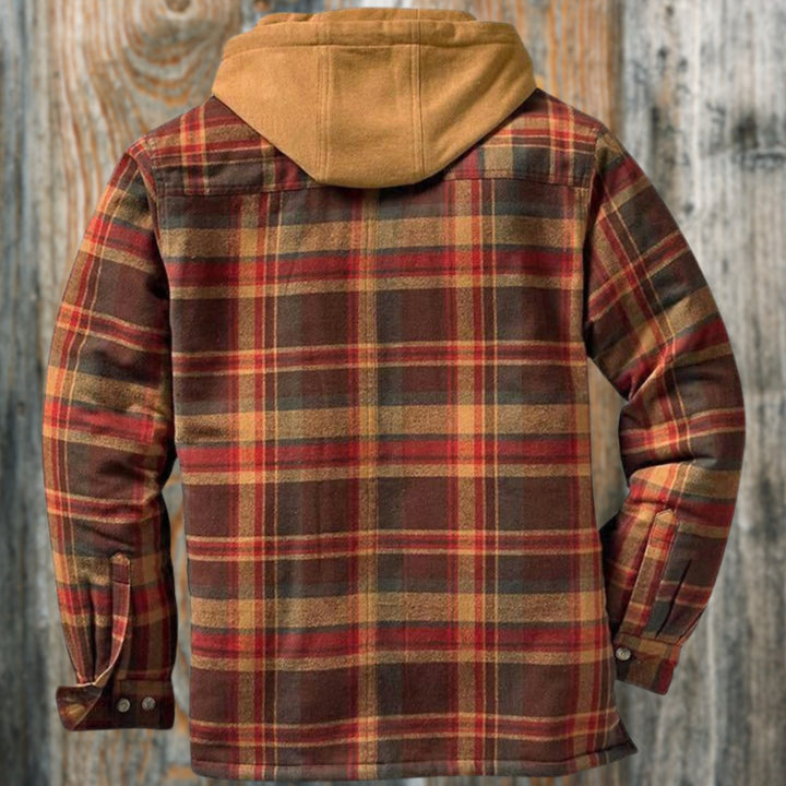 Men's Quilted-Lined Hooded Flannel Checked Shirt Jacket