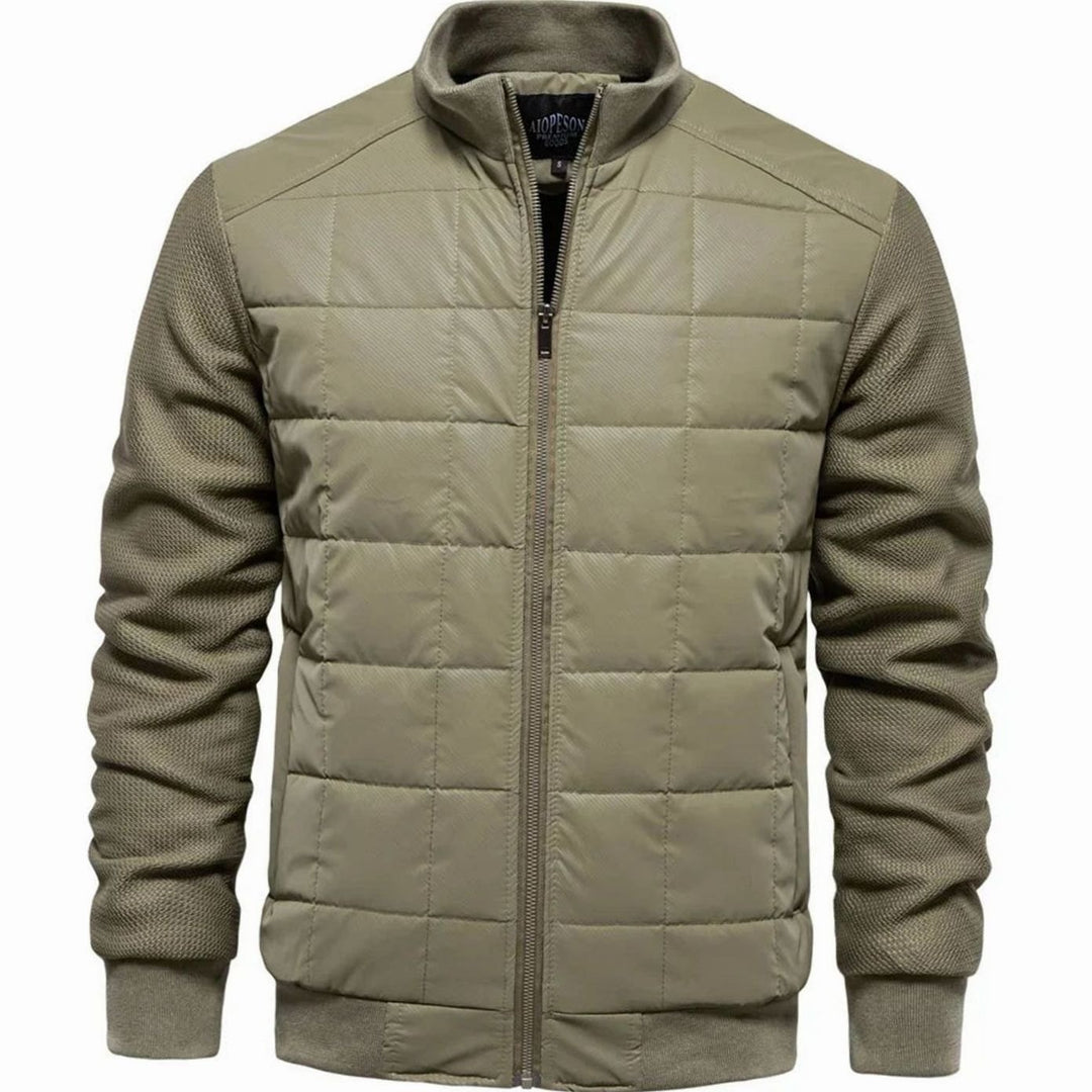 Men's Quilted Puffer Knit-Sleeve Zip-Up Winter Jacket - Green