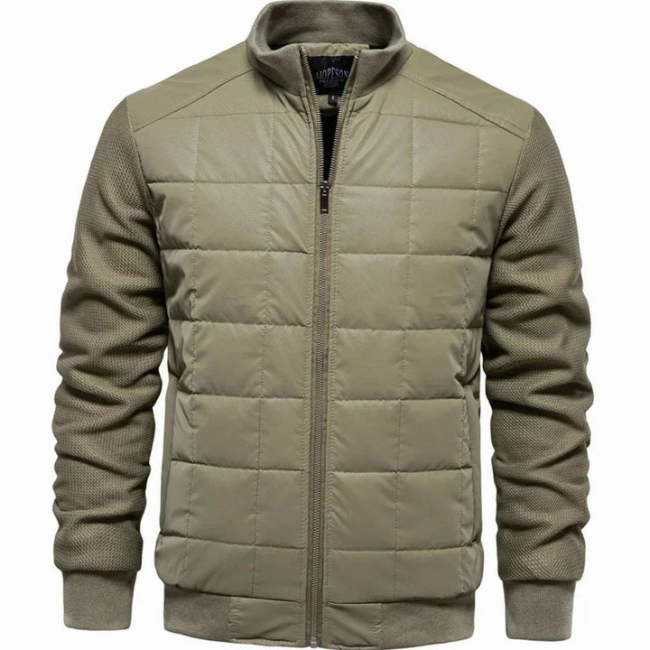 Men's Quilted Puffer Knit-Sleeve Zip-Up Winter Jacket - Green