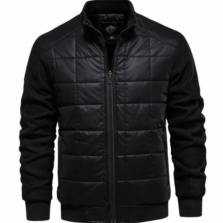 Men's Quilted Puffer Knit-Sleeve Zip-Up Winter Jacket - Black