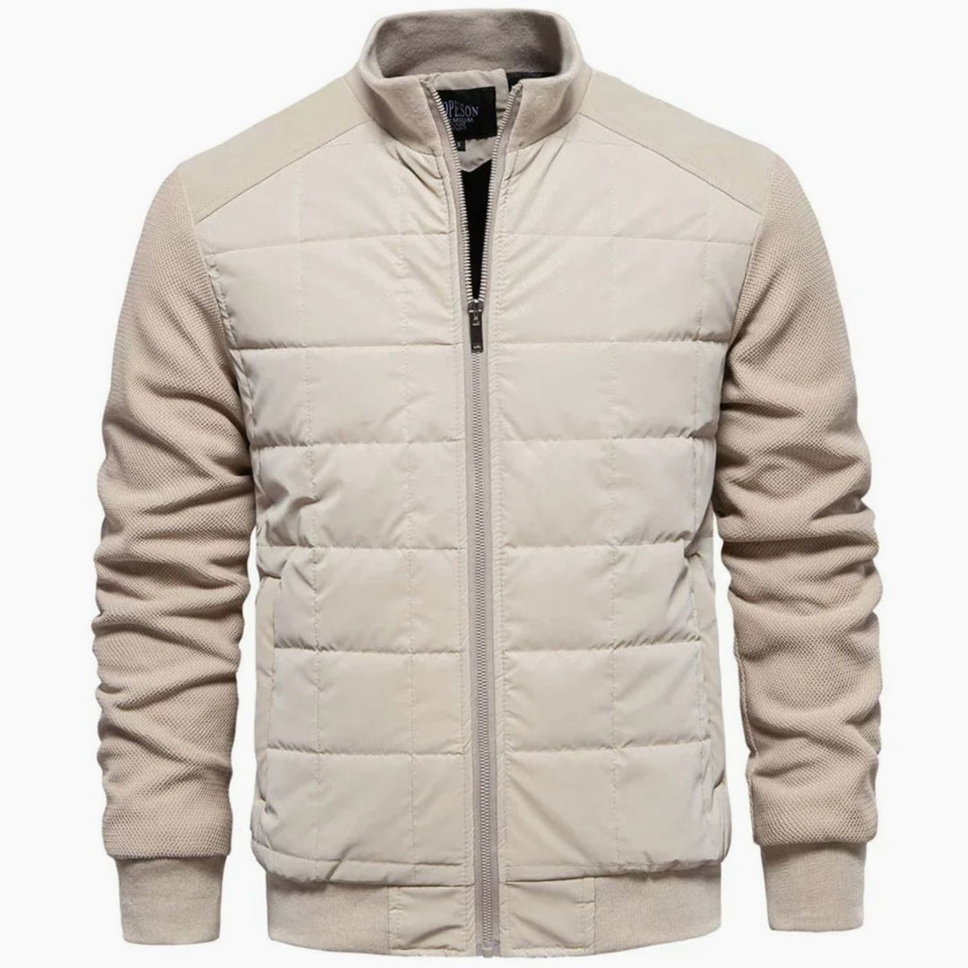 Men's Quilted Puffer Knit-Sleeve Zip-Up Winter Jacket - Apricot