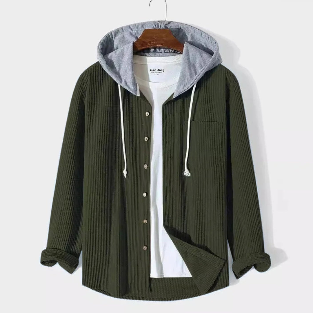 Men's Relaxed-Fit Hooded Corduroy Button-Front Overshirt - Green