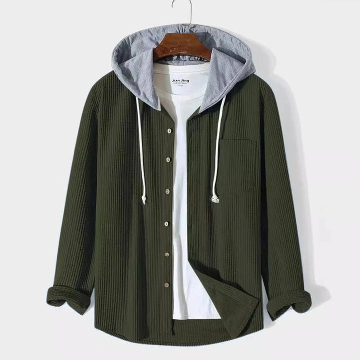 Men's Relaxed-Fit Hooded Corduroy Button-Front Overshirt - Green