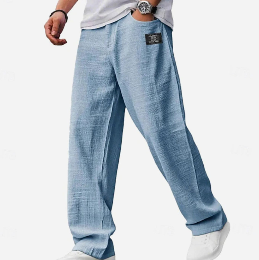 Men's Relaxed-Fit Lightweight Wide-Leg Casual Trousers - Blue