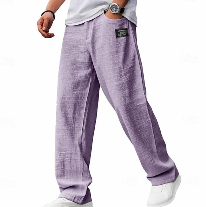 Men's Relaxed-Fit Lightweight Wide-Leg Casual Trousers - Purple