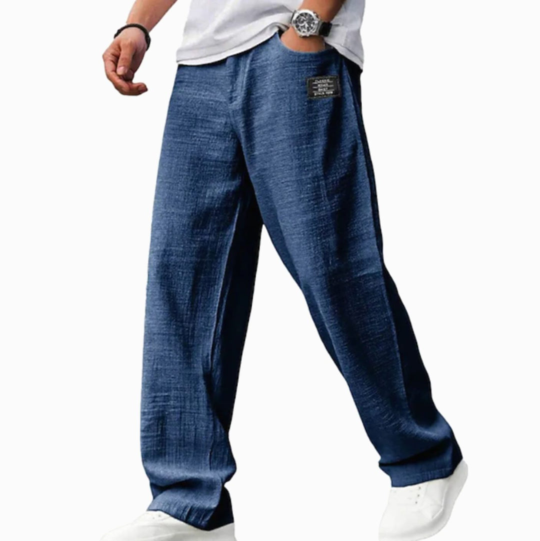 Men's Relaxed-Fit Lightweight Wide-Leg Casual Trousers - Navy Blue