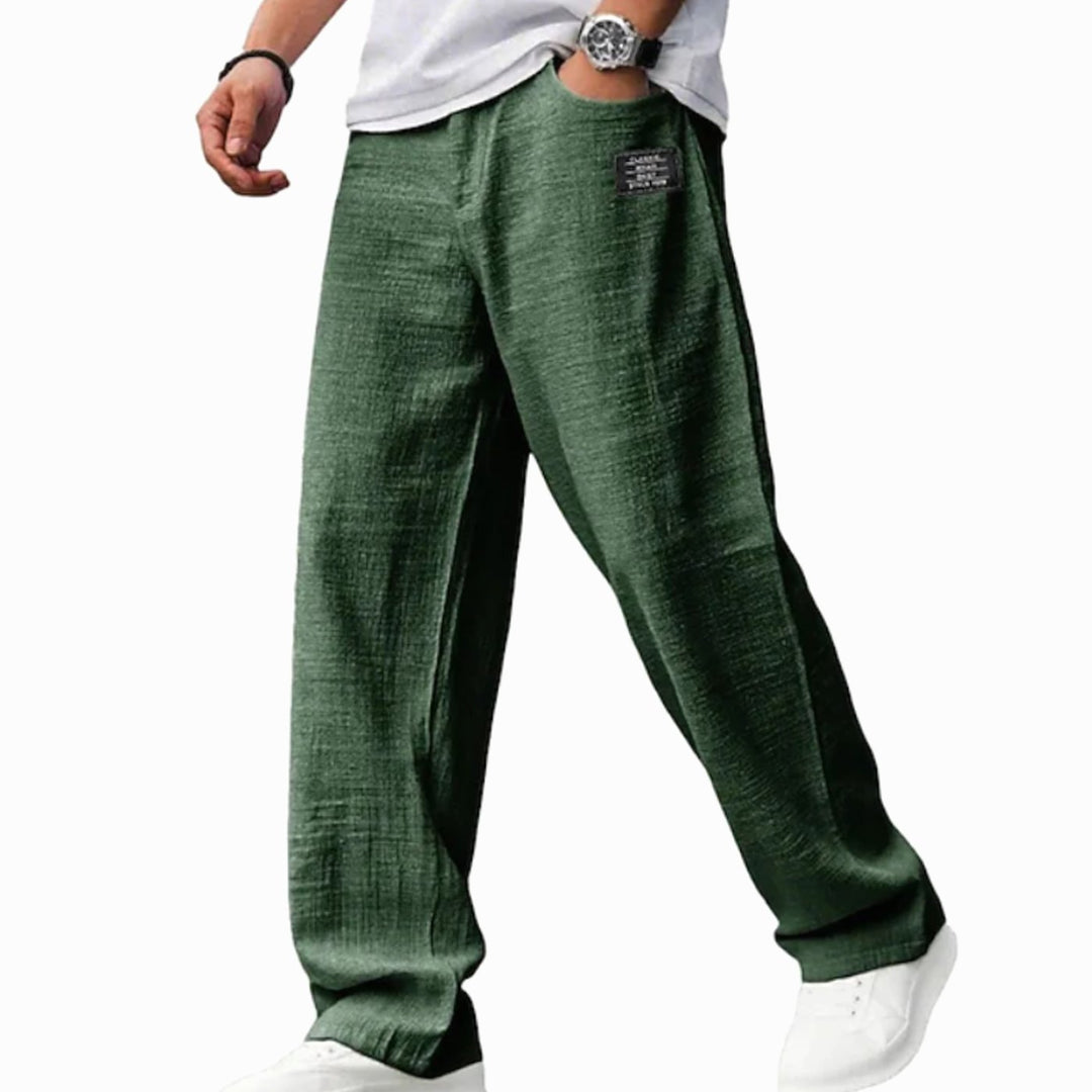 Men's Relaxed-Fit Lightweight Wide-Leg Casual Trousers - Army Green