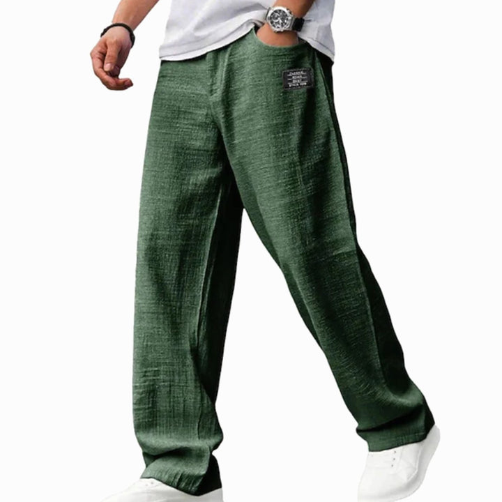 Men's Relaxed-Fit Lightweight Wide-Leg Casual Trousers - Army Green