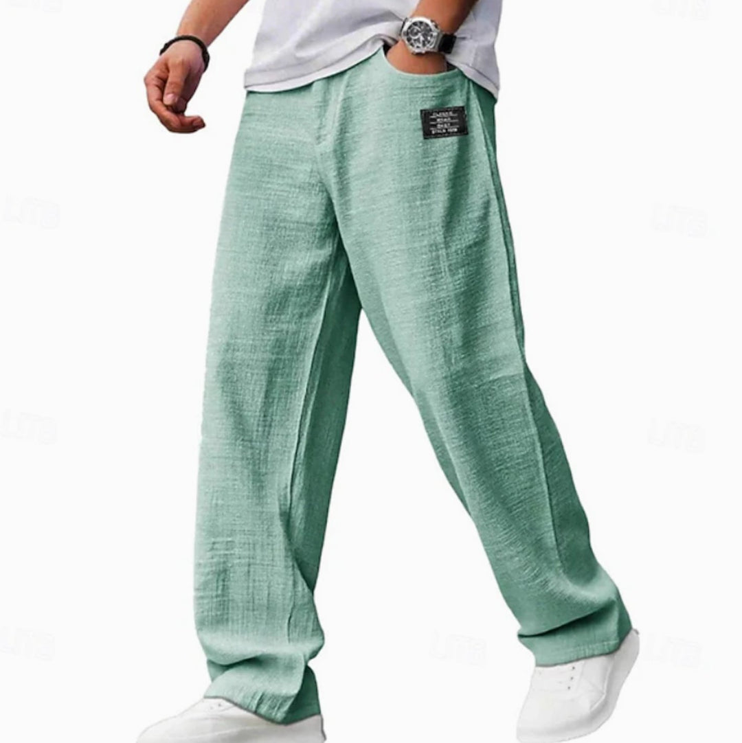 Men's Relaxed-Fit Lightweight Wide-Leg Casual Trousers - Green