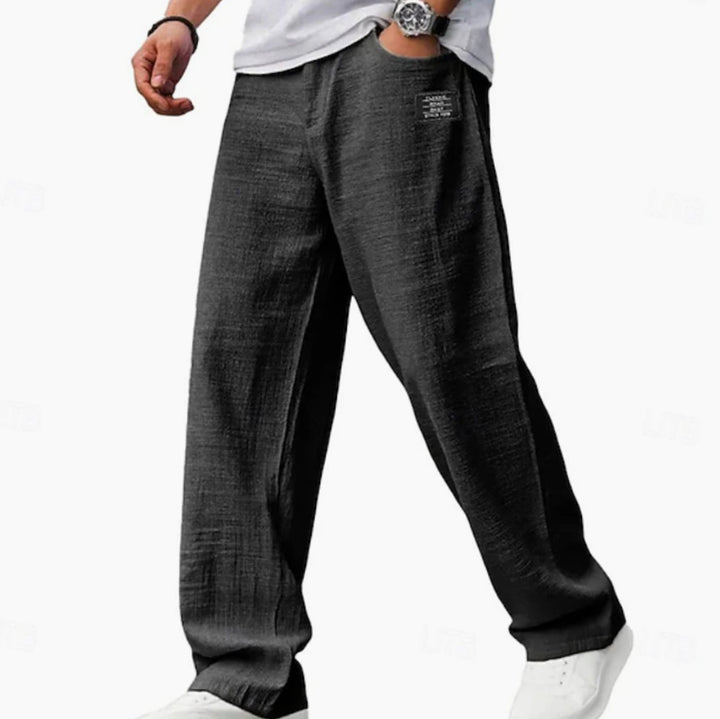 Men's Relaxed-Fit Lightweight Wide-Leg Casual Trousers - Black