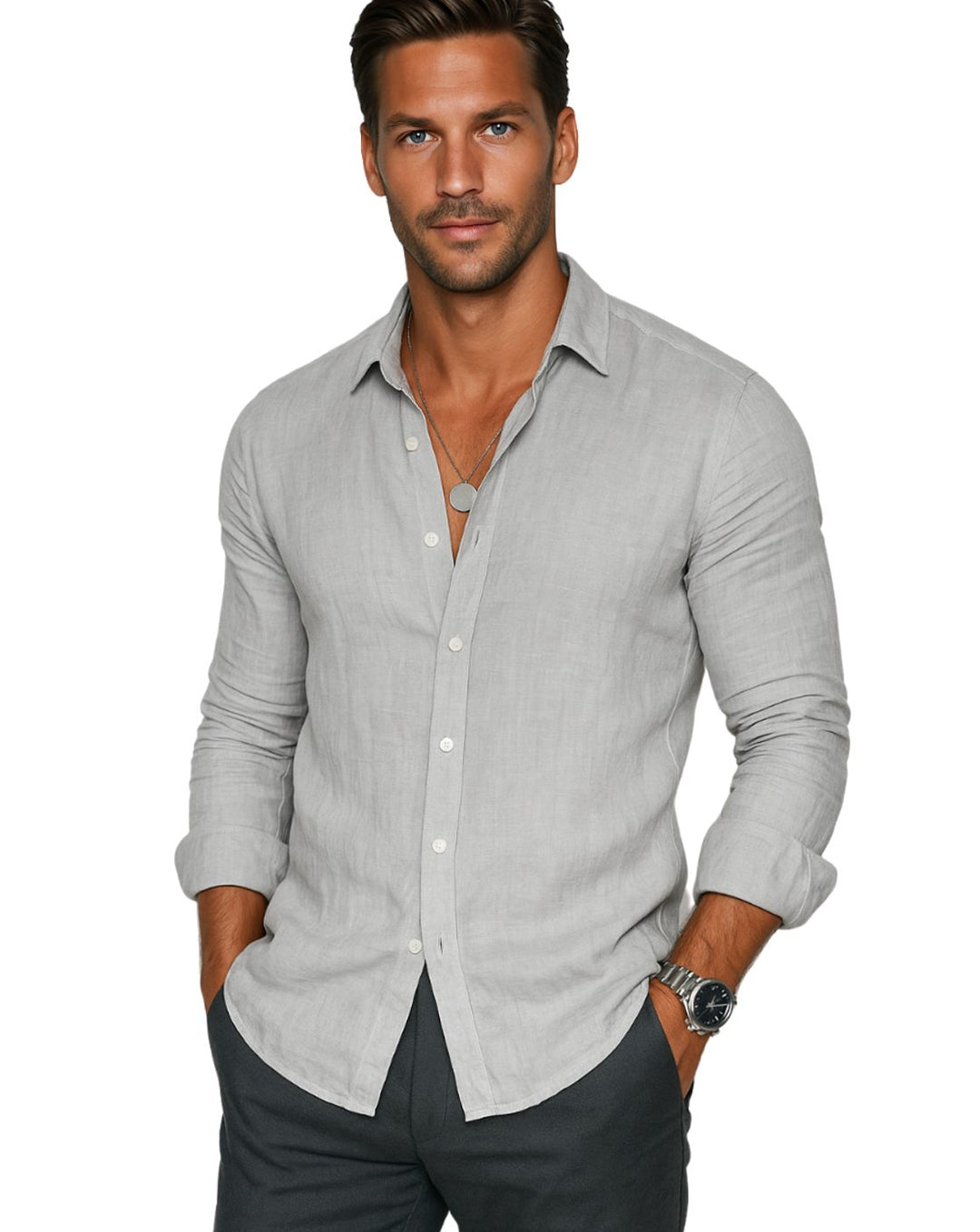 Men's Relaxed-Fit Linen Long Sleeve Shirt